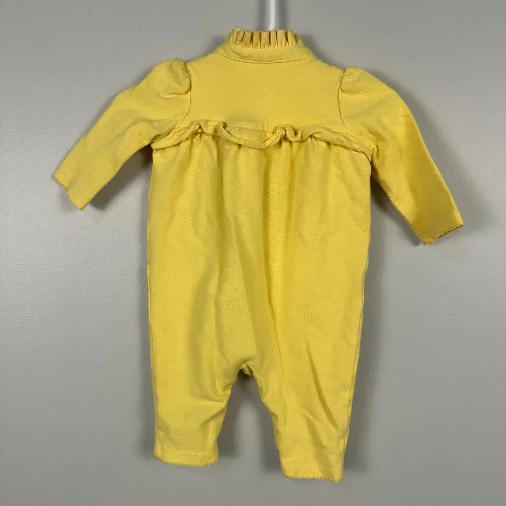 Ralph Lauren Baby Girl 3 Months Yellow Long Sleeve Romper Pink Ruffle Bodysuit
